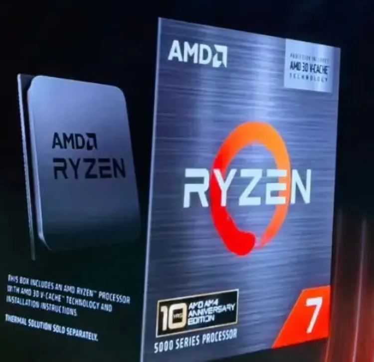 Кутията на Ryzen 7 5800X3D 10th Anniversary Edition със значката за AM4