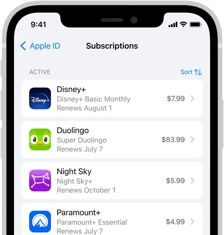 Екранът с абонаменти в iOS, където Apple обработва плащанията
