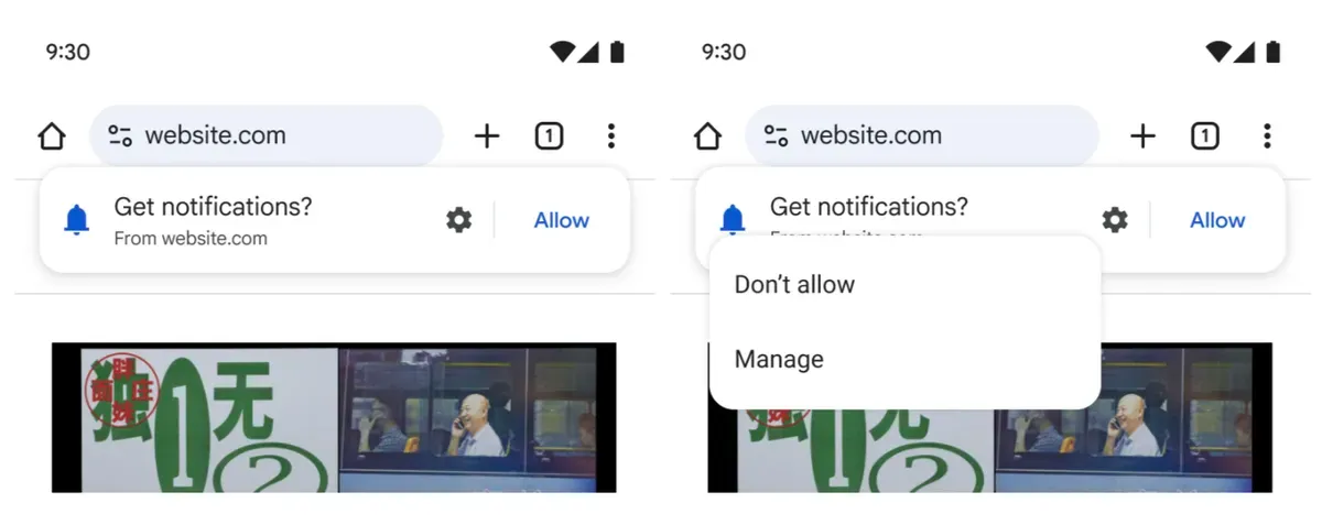 Управление на известията в настройките на Chrome за Android