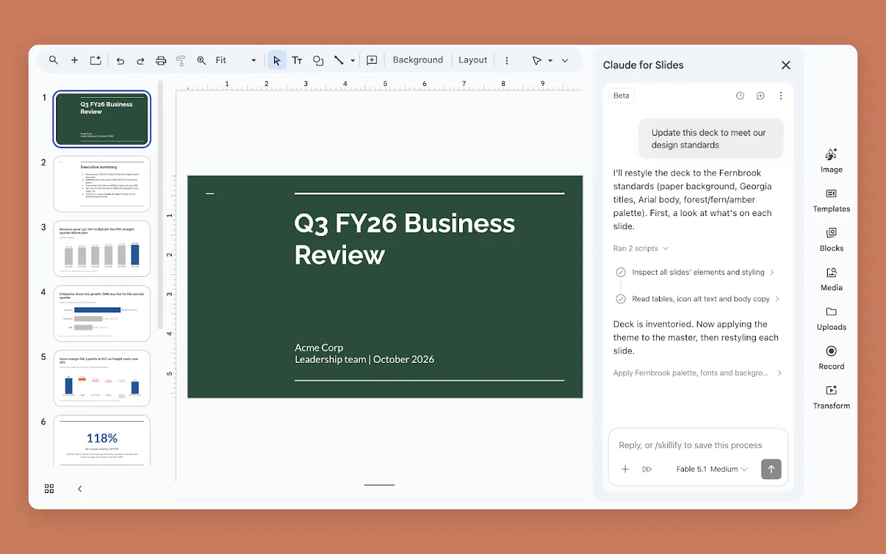 Claude влиза с панел в Google Docs, Sheets и Slides