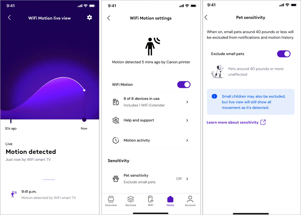 Известие от WiFi Motion в приложението Xfinity