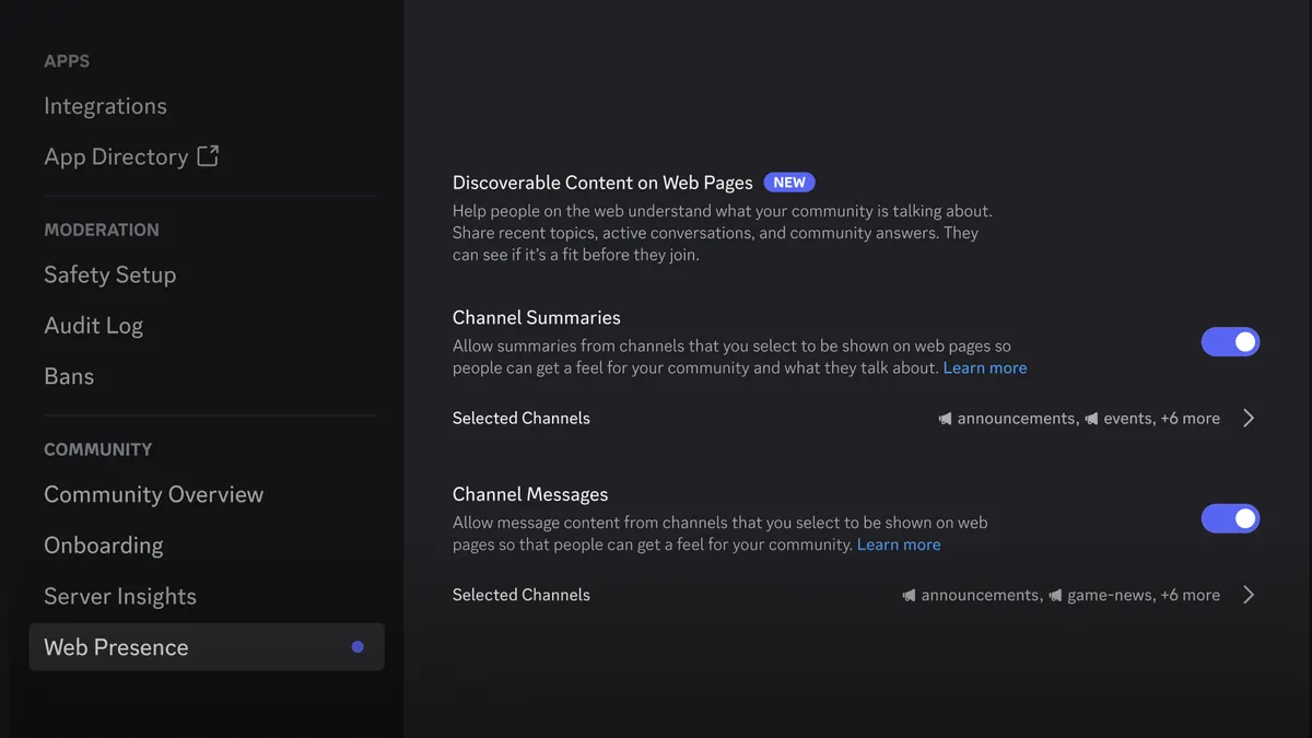 Контролите за администратори в Server Settings