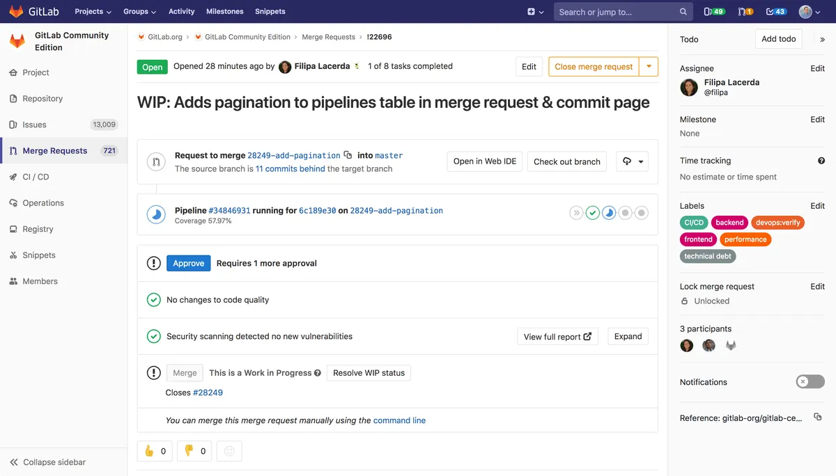 Изглед на merge request в GitLab