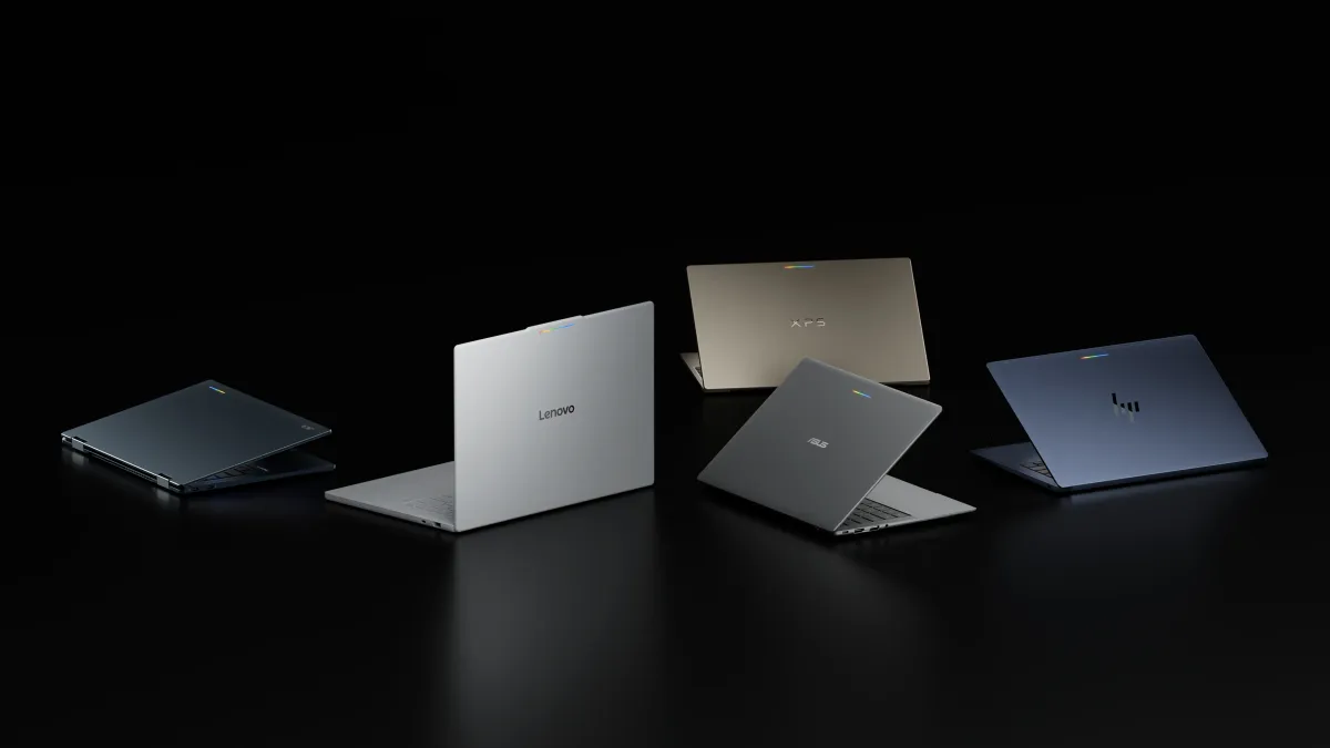 Петте Googlebook модела на Acer, Lenovo, Dell, ASUS и HP със светещите Glowbar ленти