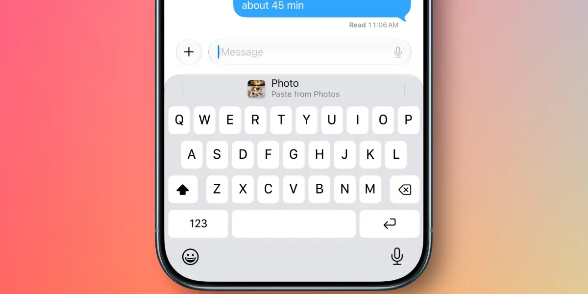 Бутон за поставяне над клавиатурата в iOS 27