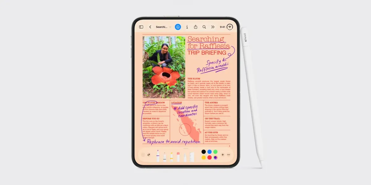 Apple Pencil върху вътрешния екран на iPhone Duo