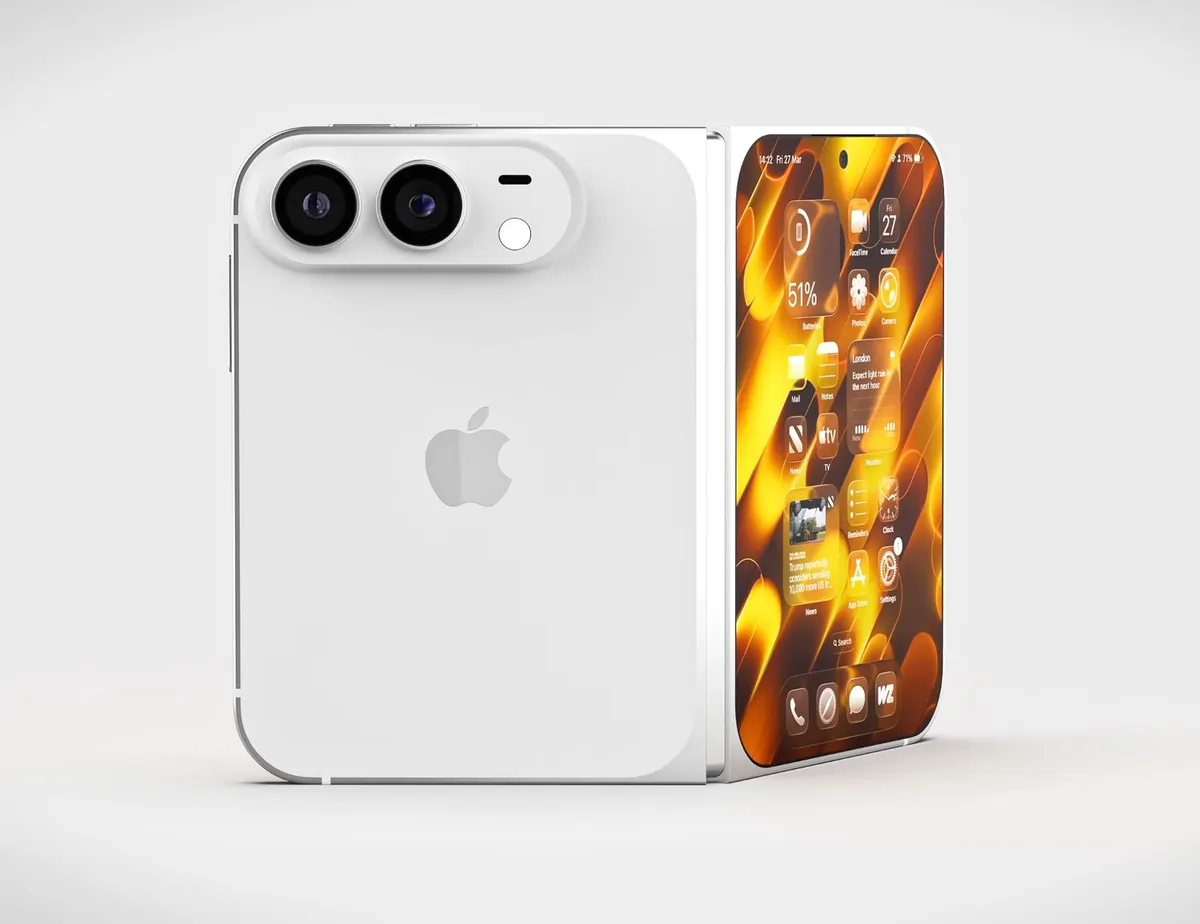 Концептуален рендер на сгъваемия iPhone Ultra в бял корпус