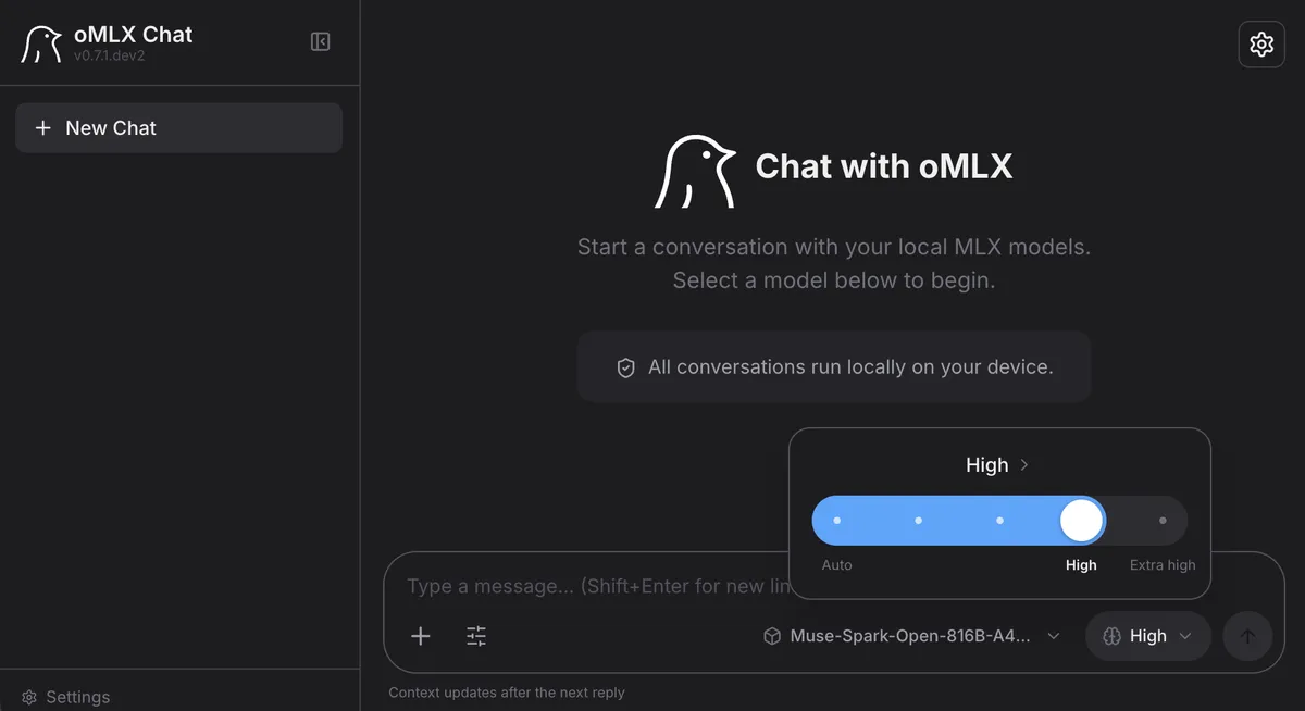 Muse Spark Open разсъждава локално през MLX на Apple silicon