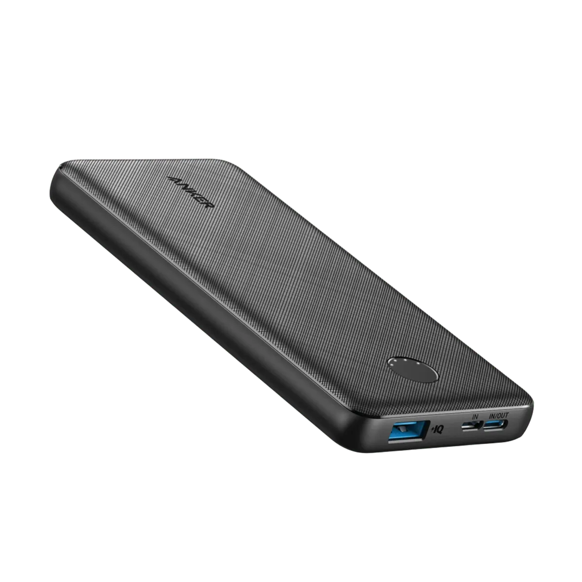 Anker 313 PowerCore 10K — тънък черен power bank с USB-A и USB-C портове