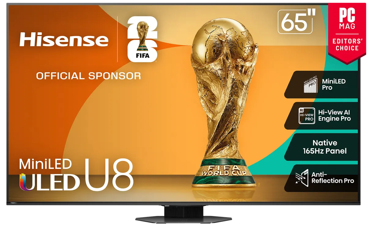 Hisense U8QG Mini LED телевизор — фронтален изглед