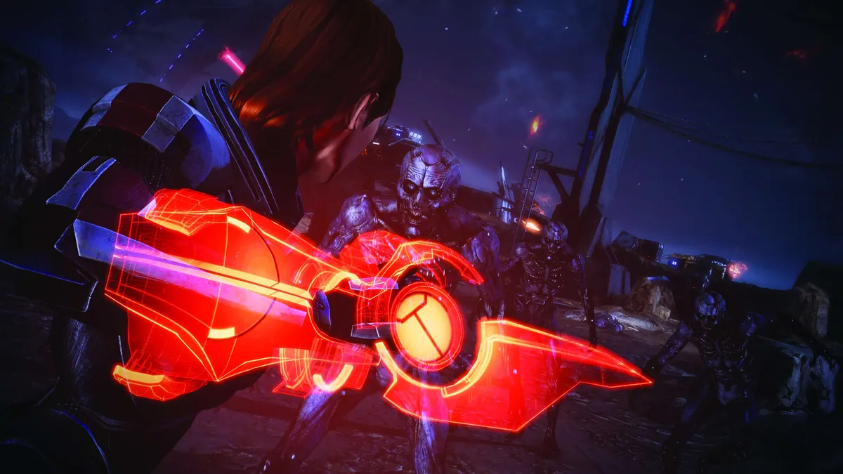 Кадър от Mass Effect Legendary Edition с командир Шепард