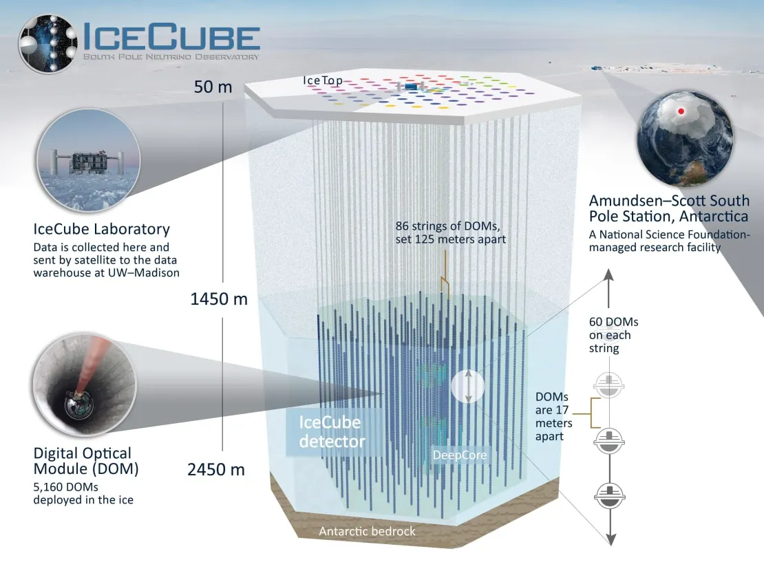 Схема на детектора IceCube в антарктическия лед