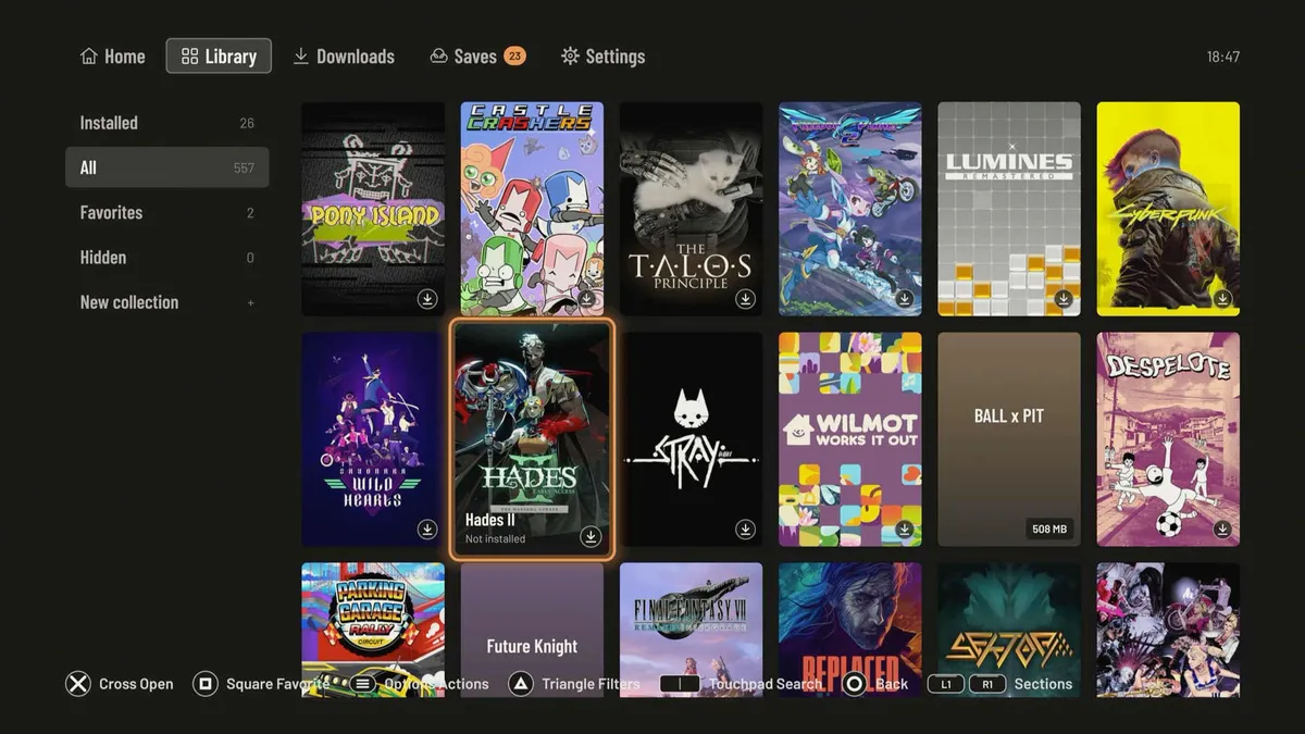 Библиотеката на Playden върху PS5 с корици на Steam игри