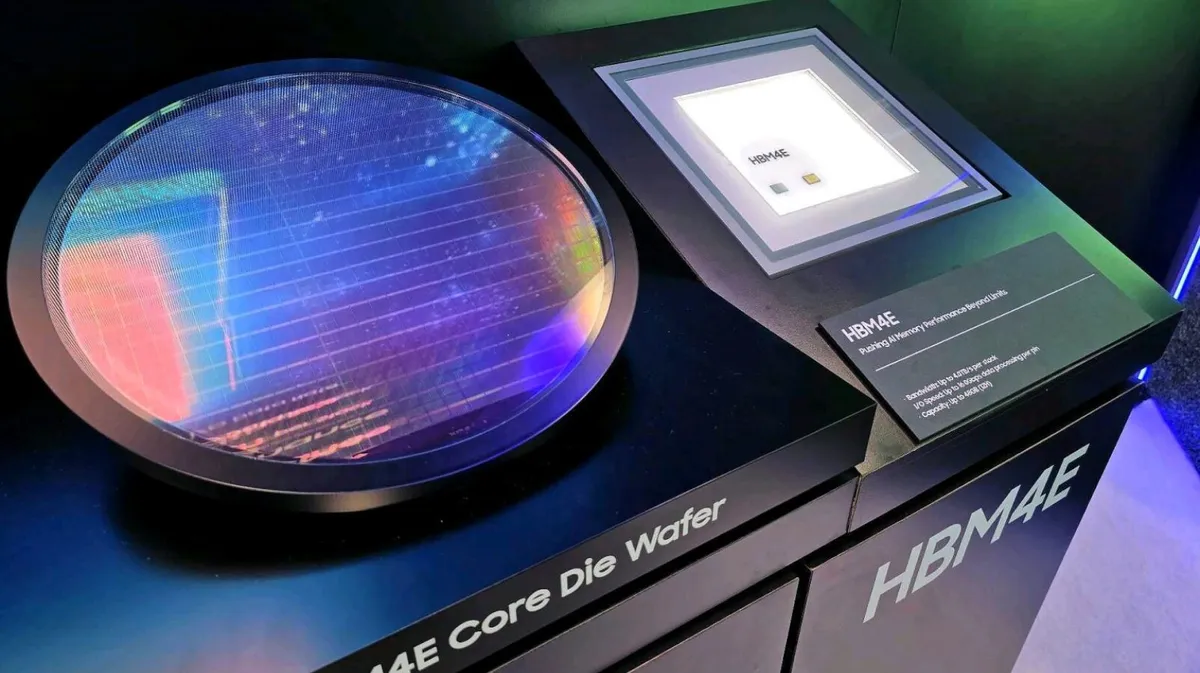 Пластина с ядрени чипове за HBM4E