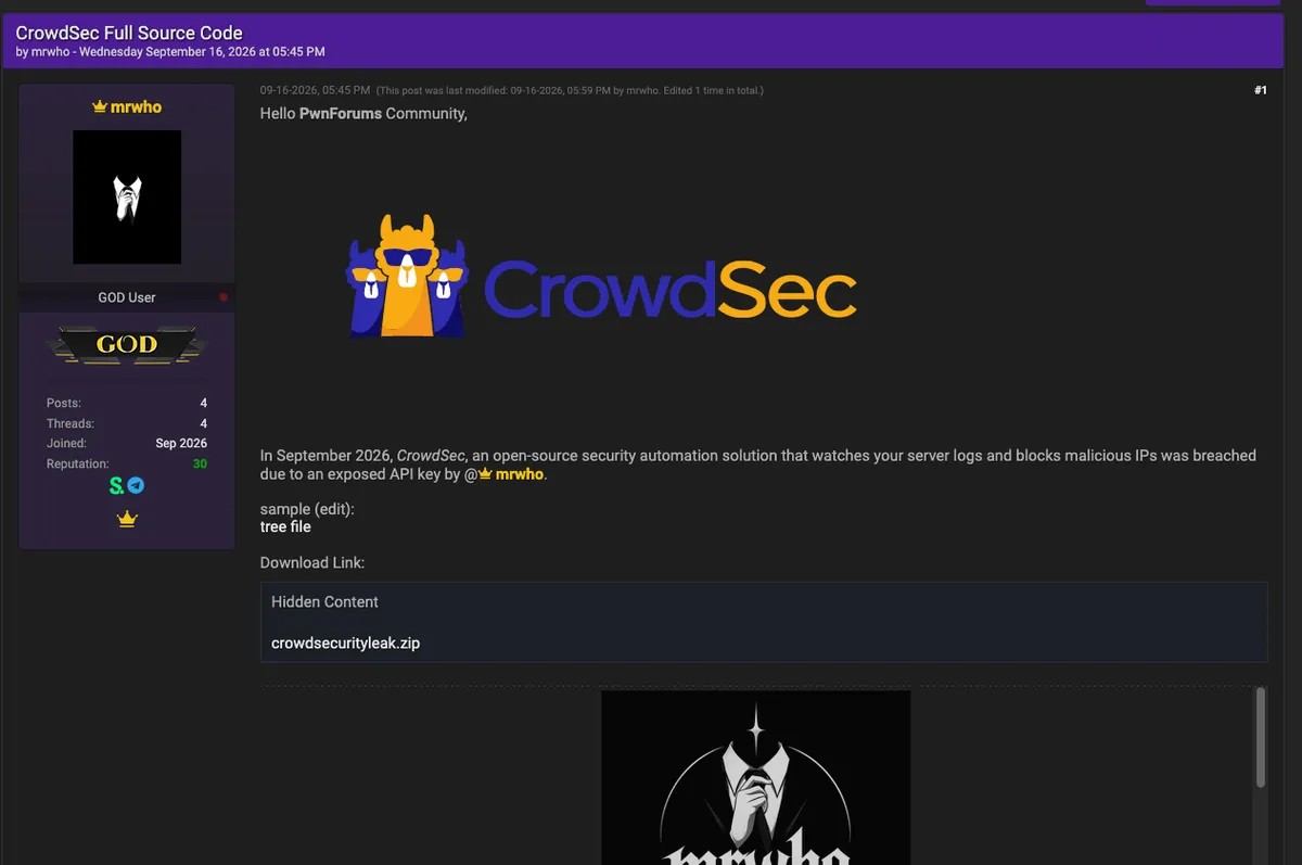 Скрийншот от форума, в който се появи изтеклият код