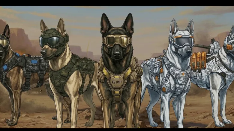 Куче от програмата на Warhound с екипировка