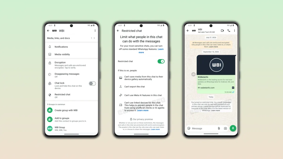 Екранът на Restricted Chat в WhatsApp за Android