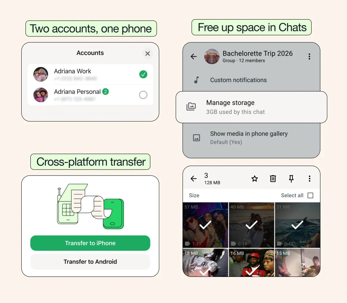 Прехвърляне на чатове и освобождаване на място в WhatsApp
